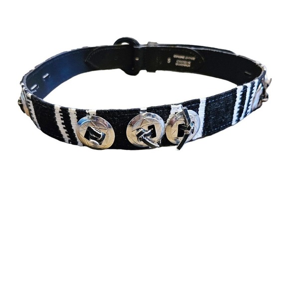 Express Compagnie Internationale Leather Corduroy Belt Size S Black White - Picture 1 of 14
